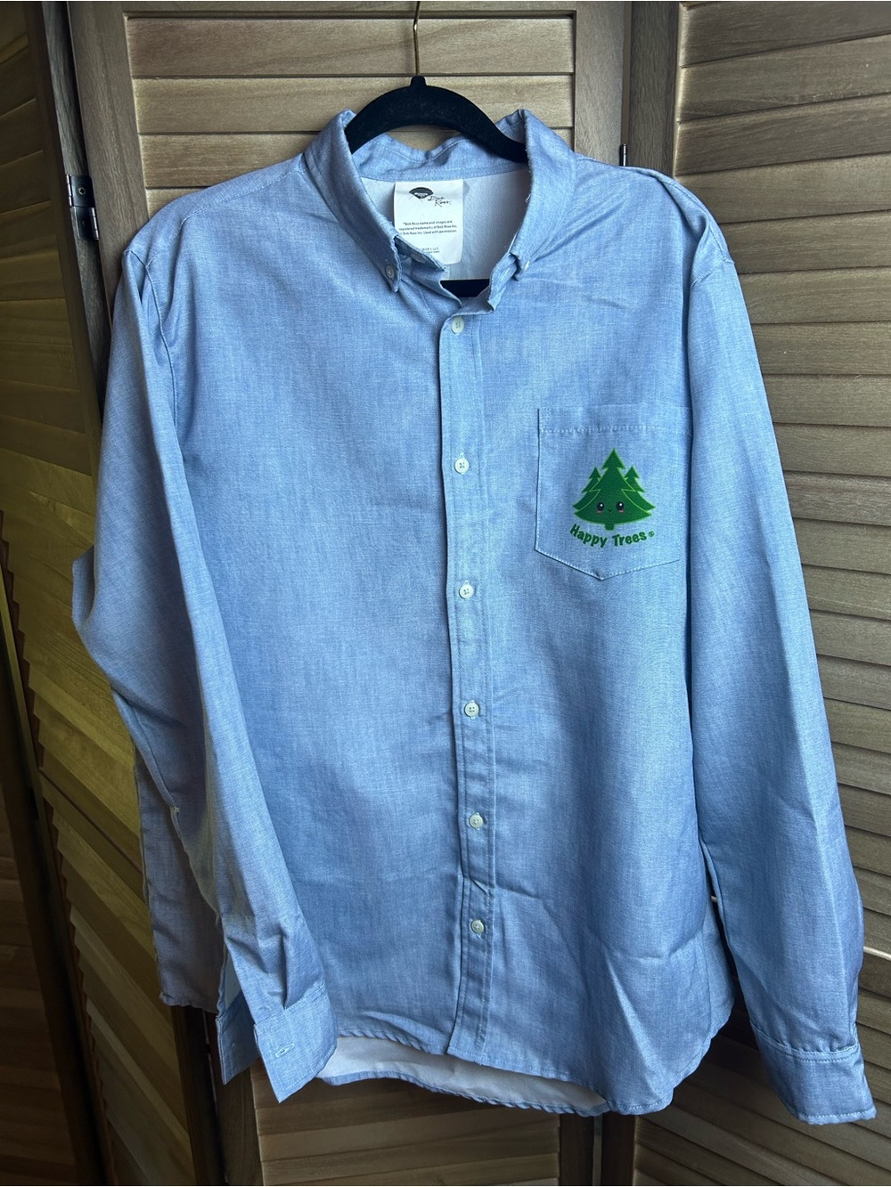 Bob Ross Happy Trees Costume Shirt One Size Blue Mountain Graphic Button Down